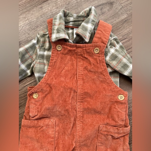 Carters Overalls with Flannel Button Down Shirt 6 months - Picture 3 of 4